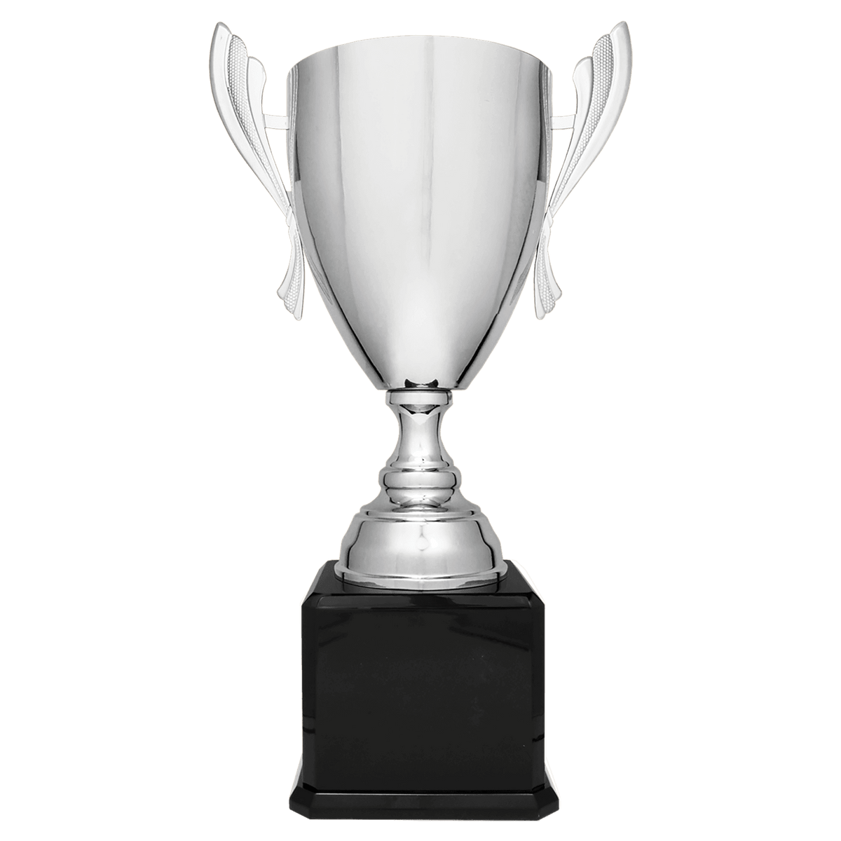 Silver Completed Metal Cup Trophy on Black Royal 2 24 3/4" Piano Finish Base