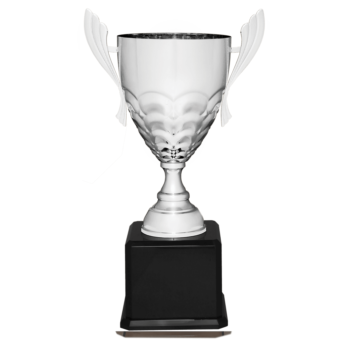 Silver Completed Metal Cup Trophy on Black Royal 23 1/2" Piano Finish Base