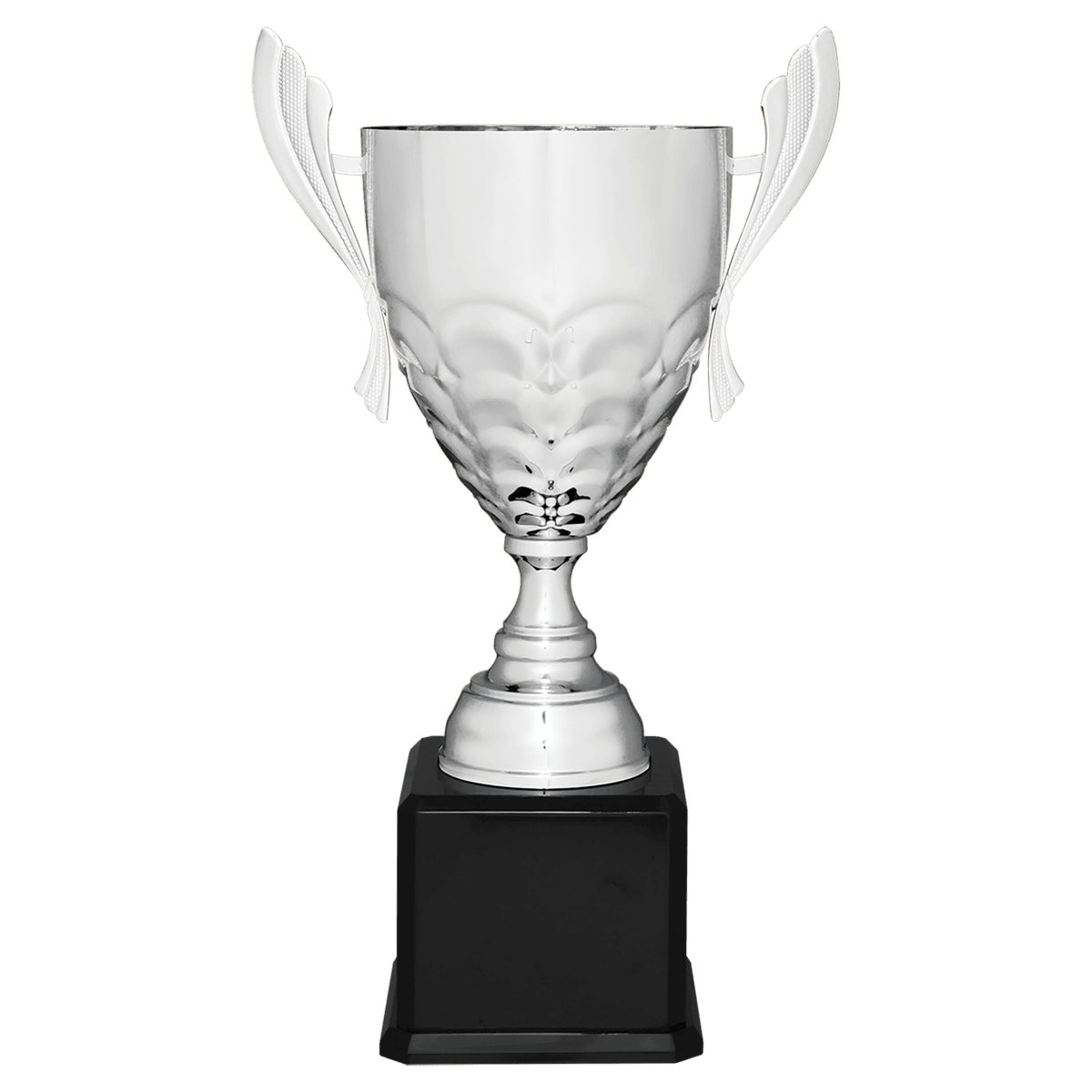 Silver Completed Metal Cup Trophy on Black Royal 25 1/4" Piano Finish Base