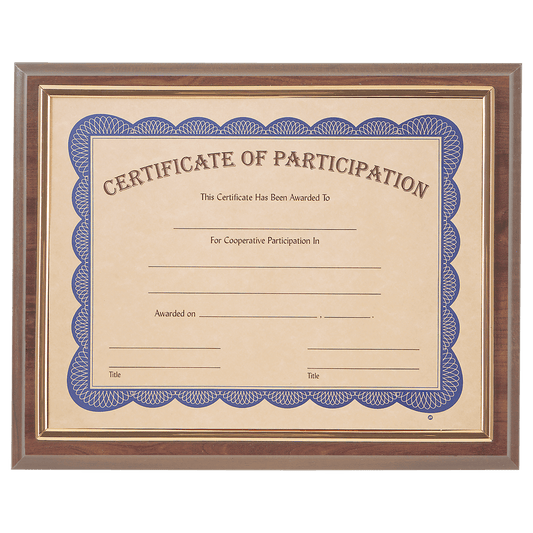 13" x 10 1/2" Cherry Finish Slide-in Plaque w/ 8 1/2" x 11" Frame