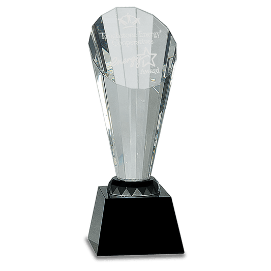 10" Clear Crystal Faceted Rising Spire on Black Base