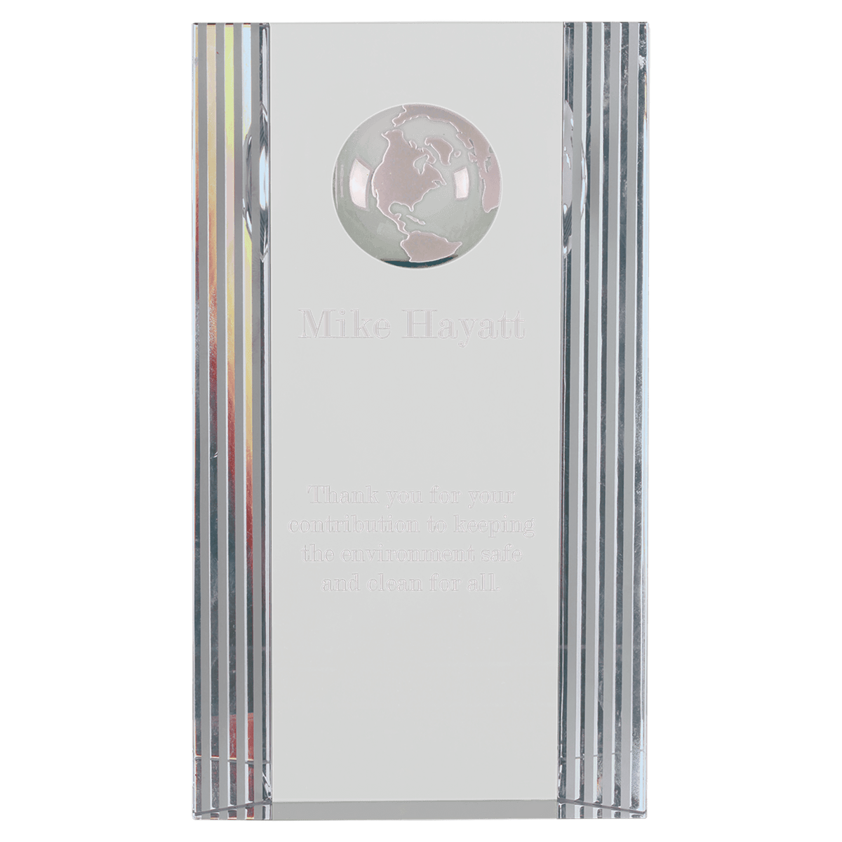7 3/4" Clear Crystal Rectangle with Globe Etching