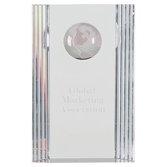 6 1/2" Clear Crystal Rectangle with Globe Etching