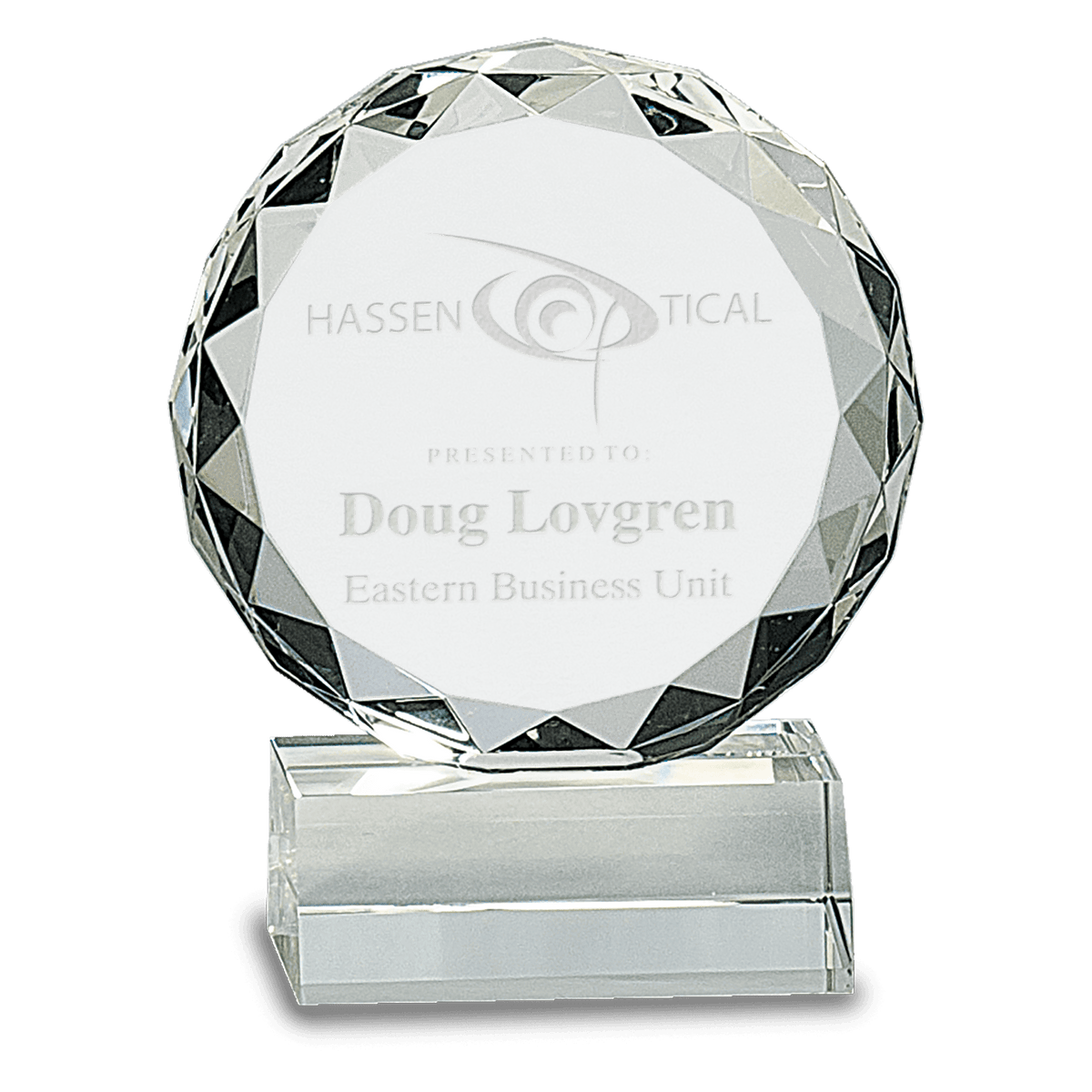 5 1/4" Round Facet Crystal on Clear Pedestal Base