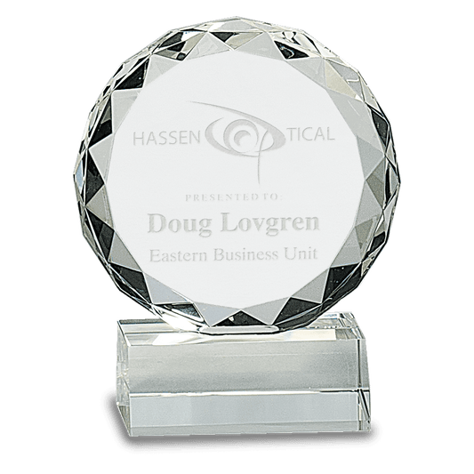 5 1/4" Round Facet Crystal on Clear Pedestal Base