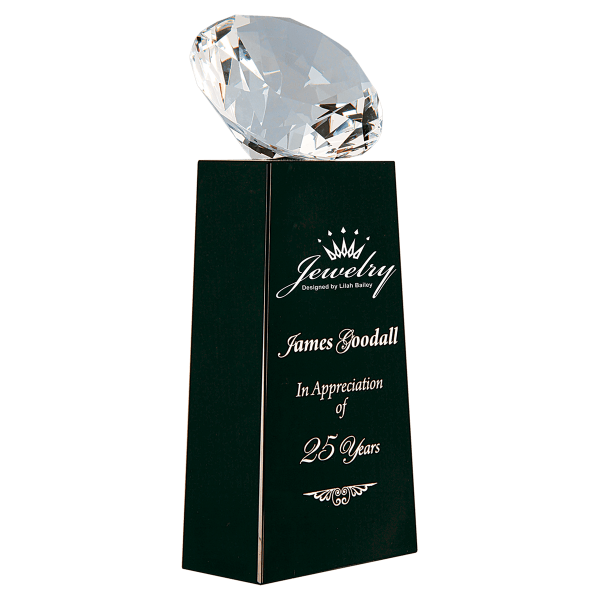 Black 7 3/4" Crystal Diamond on Crystal Pedestal