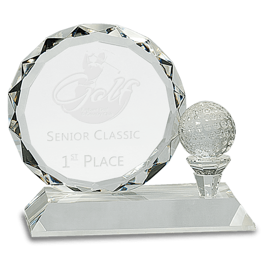 5 1/4" Round Facet Crystal with Golf Ball on Clear Pedestal Base