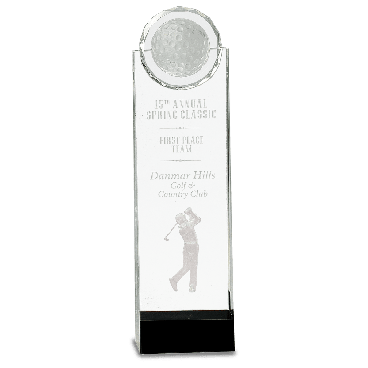 11 1/4" Clear/Black Crystal Standup with 3D Golfer