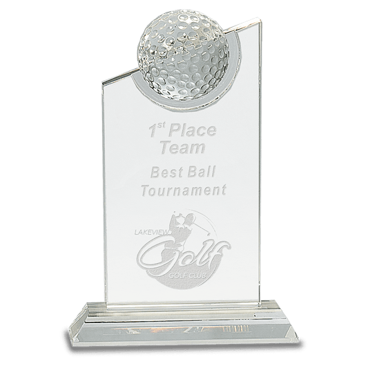 8" Clear Crystal with Inset Crystal Golf Ball on Clear Base