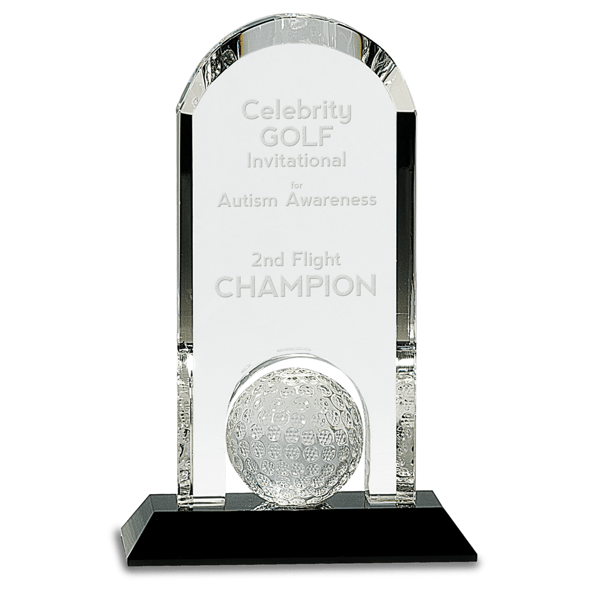 Clear Crystal Dome with Inset Golf Ball on Black 9" Pedestal Base