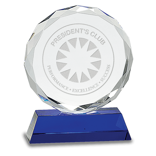 Blue 6" Round Facet Crystal on Pedestal Base