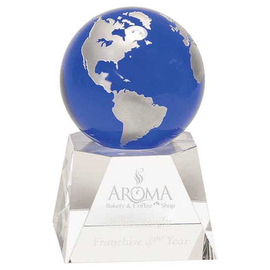 Blue Crystal Globe on Clear 6 1/2" Crystal Base