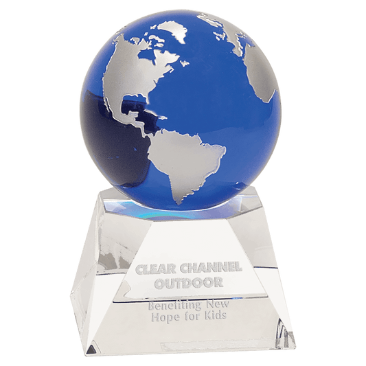 5" Blue Crystal Globe on Clear Crystal Base