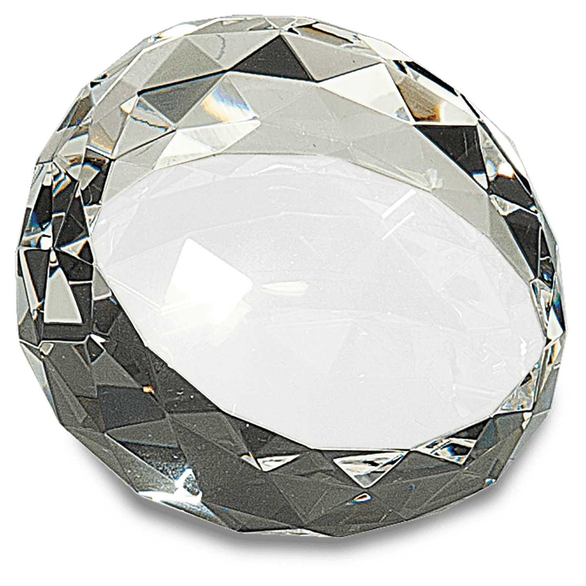 3 1/2" x 2" Clear Round Crystal Facet Paperweight