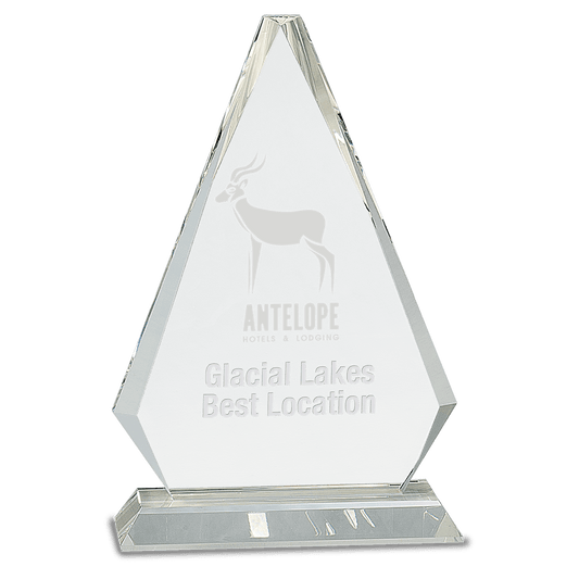 10 3/4" Clear Crystal Triangle on Clear Pedestal Base