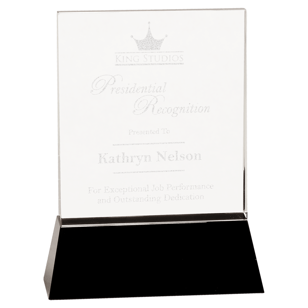 Clear Crystal Rectangle Wedge on Black 8" Base