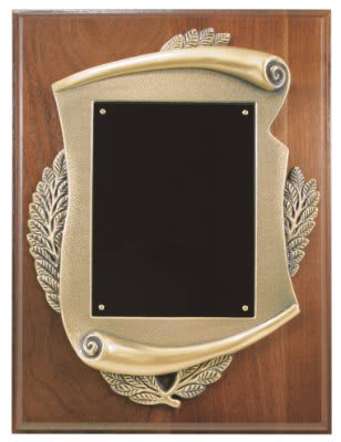 9" x 12" Genuine Walnut Plaque w/ Scroll Frame & plate