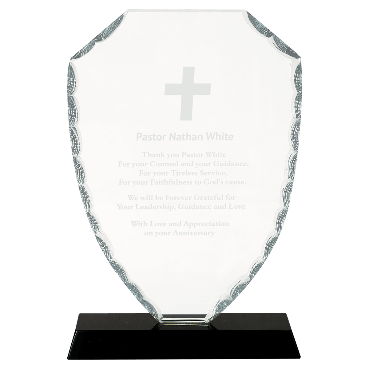 8 1/4" Shield Facet Glass on Black Base