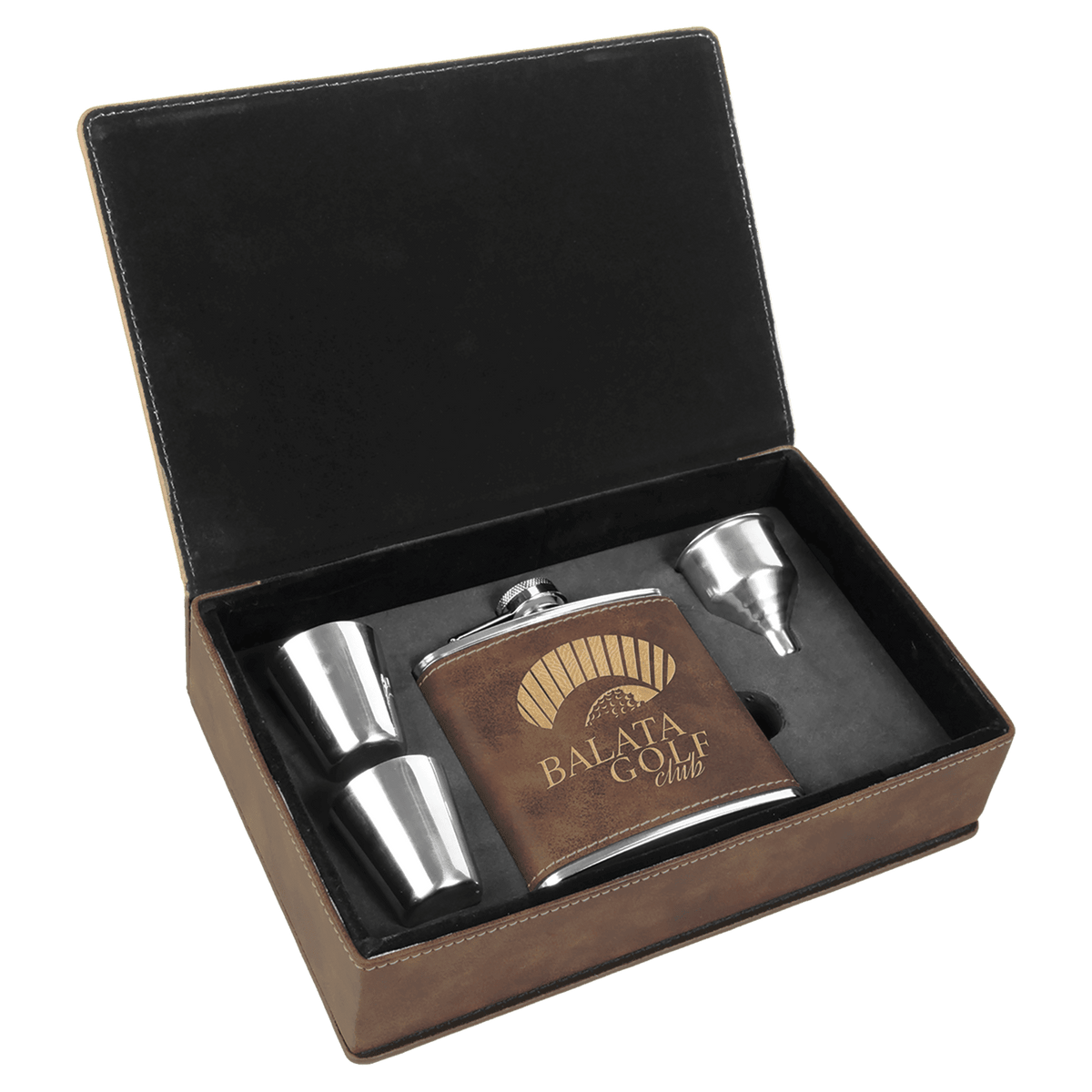 Rustic/Gold 6 oz. Laserable Leatherette Flask Gift Set