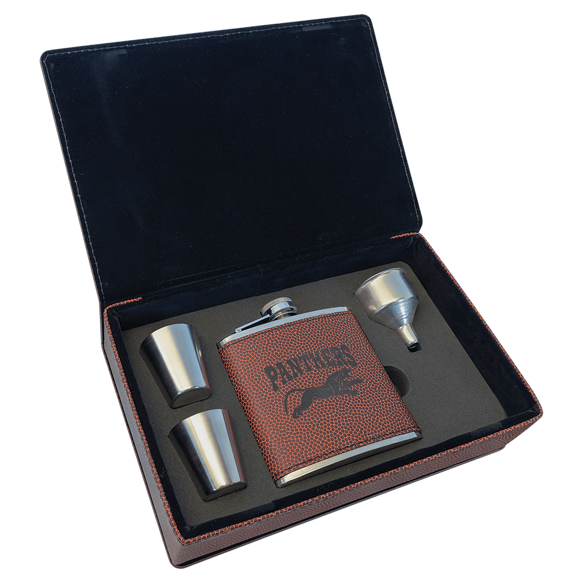 Football 6 oz. Laserable Leatherette Flask Gift Set
