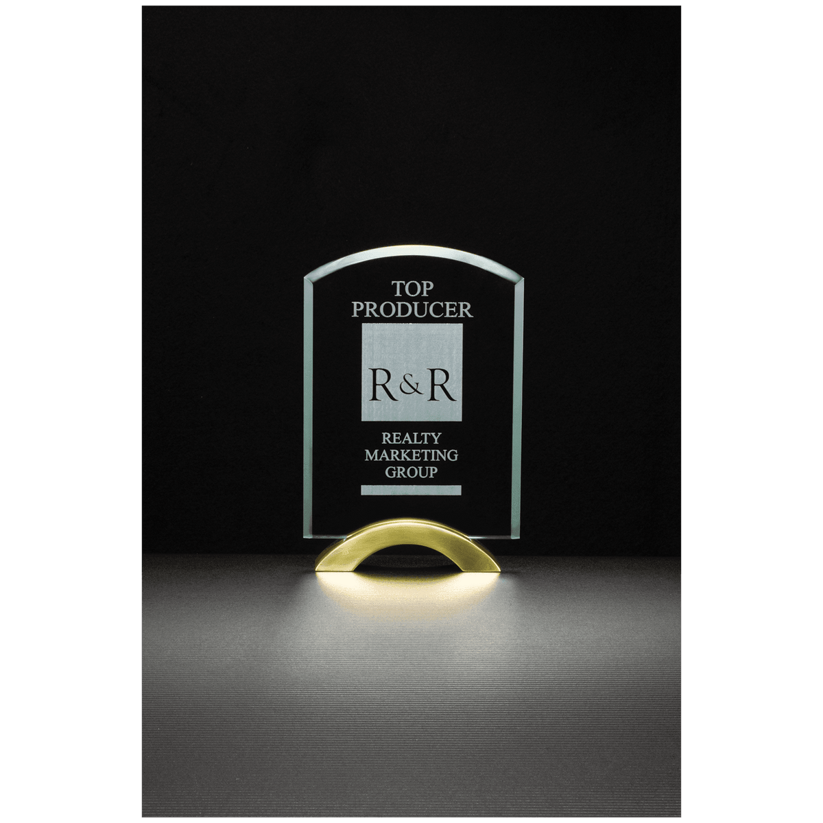 5" x 7 3/4" Arch Series Glass Award with Gold Metal Base