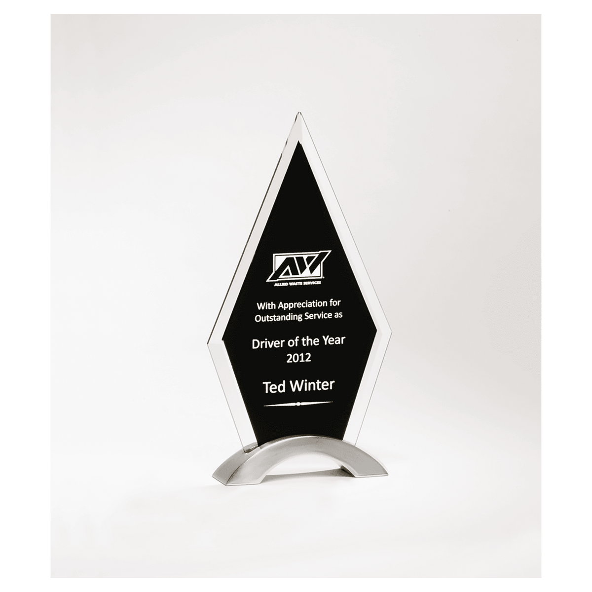 5 1/8"x 9 1/2" Beveled Clear Glass with Black Silkscreen and Silver Aluminum Accent Base
