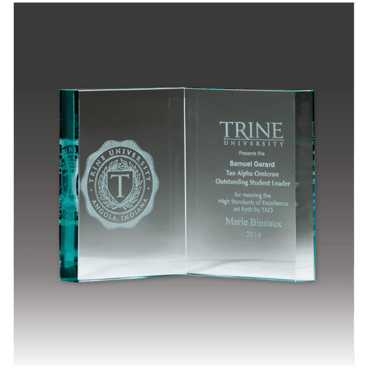 7 7/8" x 5 7/8" Jade Glass Book Award