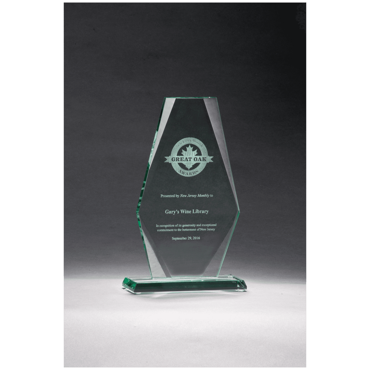 5 1/2" x 9" Premium Series Jade Glass Award