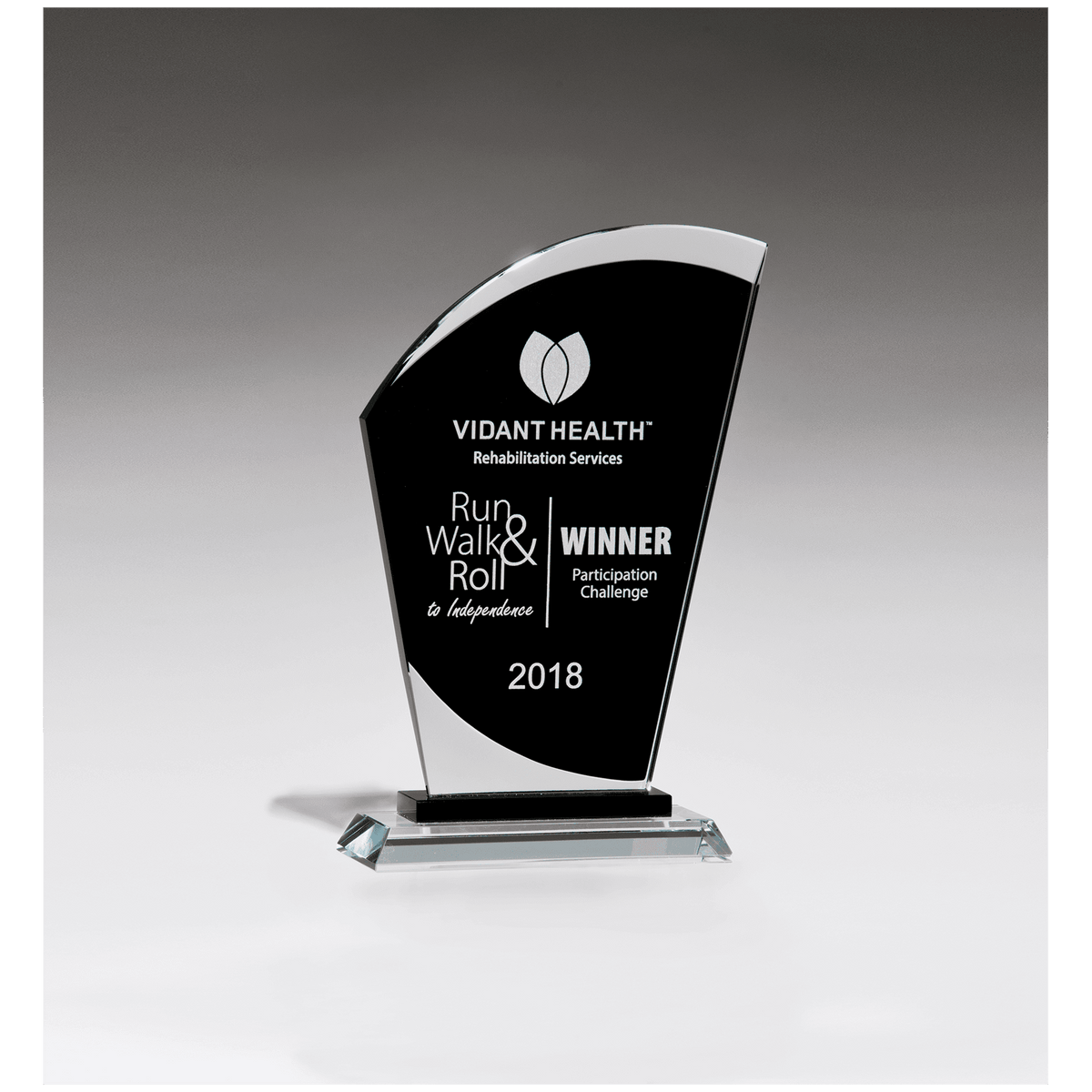 6" x 9 1/2" Sail Shaped Glass Award with Black Center