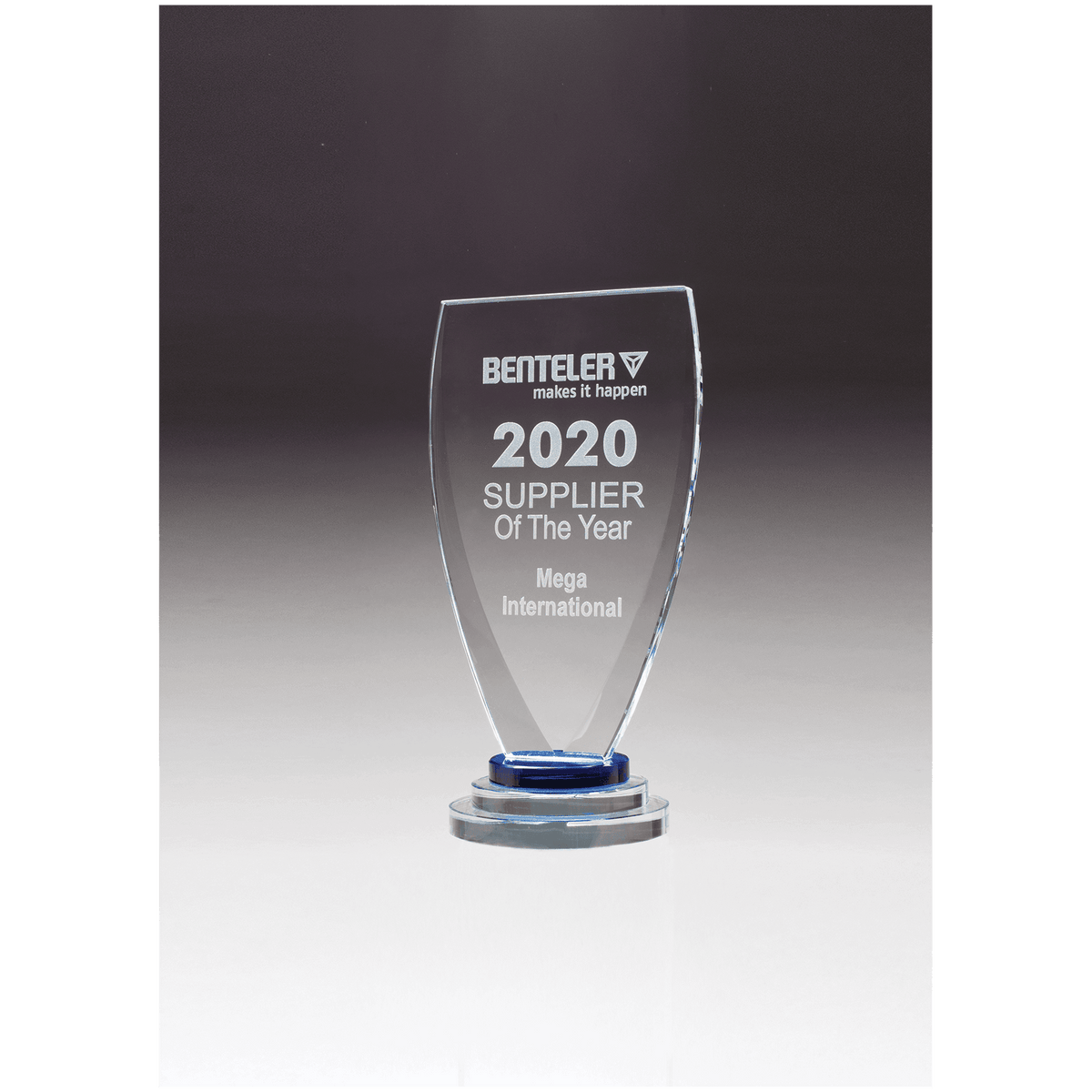 5 3/8" x 10 1/4" Chalice Series Sapphire Glass Award with Blue and Clear Glass Pedestal Base