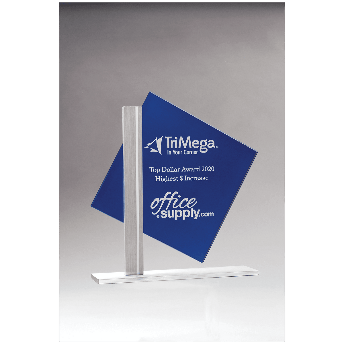 8" x 8 3/8" Diamond Series Blue Silkscreened Glass with Brushed Aluminum Post and Base