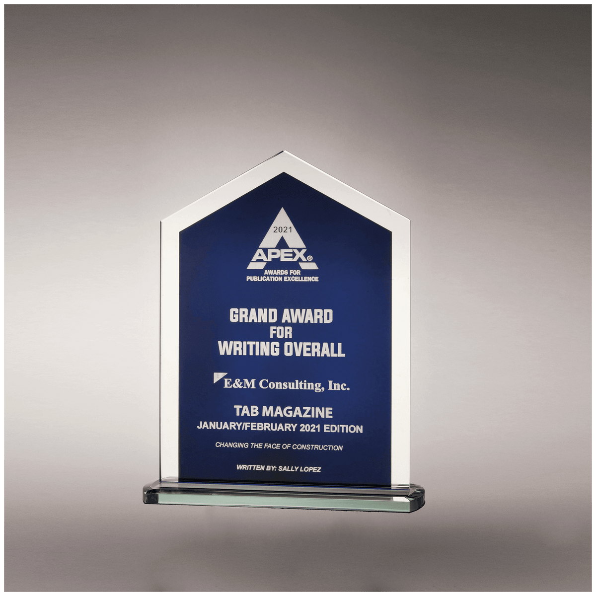 6 1/8" x 7 3/4" Pinnacle Series Glass with Blue Silkscreened Center and Silver Mirror Border