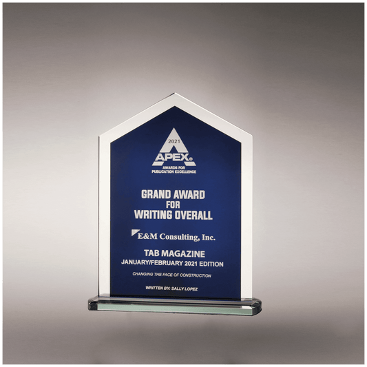 6 1/8" x 7 3/4" Pinnacle Series Glass with Blue Silkscreened Center and Silver Mirror Border