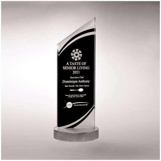 3 1/2" x 10 7/8" x 3/8" Thick Zenith Series Black Silkscreened Glass with Frosted Accents, Heavy Aluminum Base