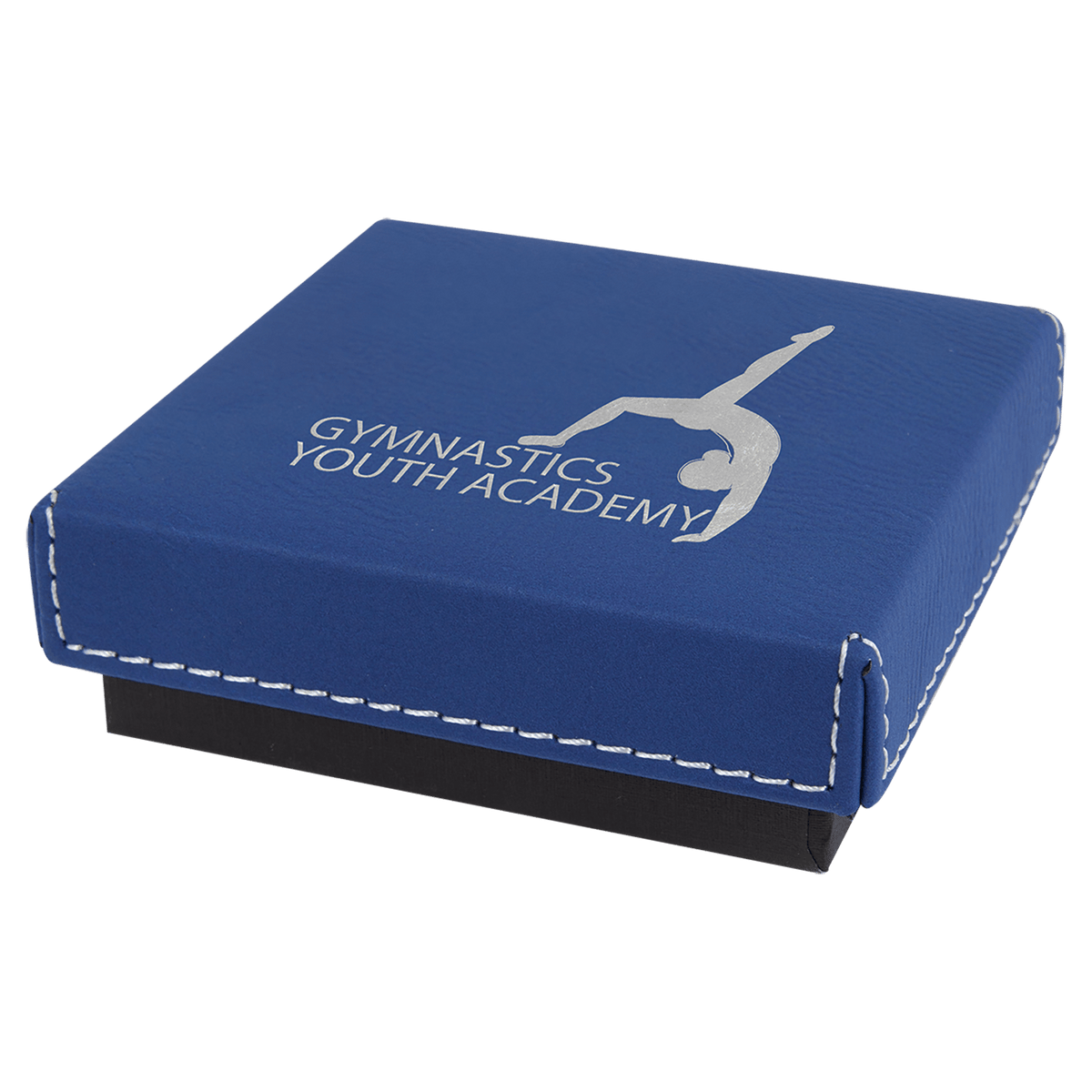 Blue/Silver 3 1/2" x 3 1/2" Medal Box with Laserable Leatherette Lid