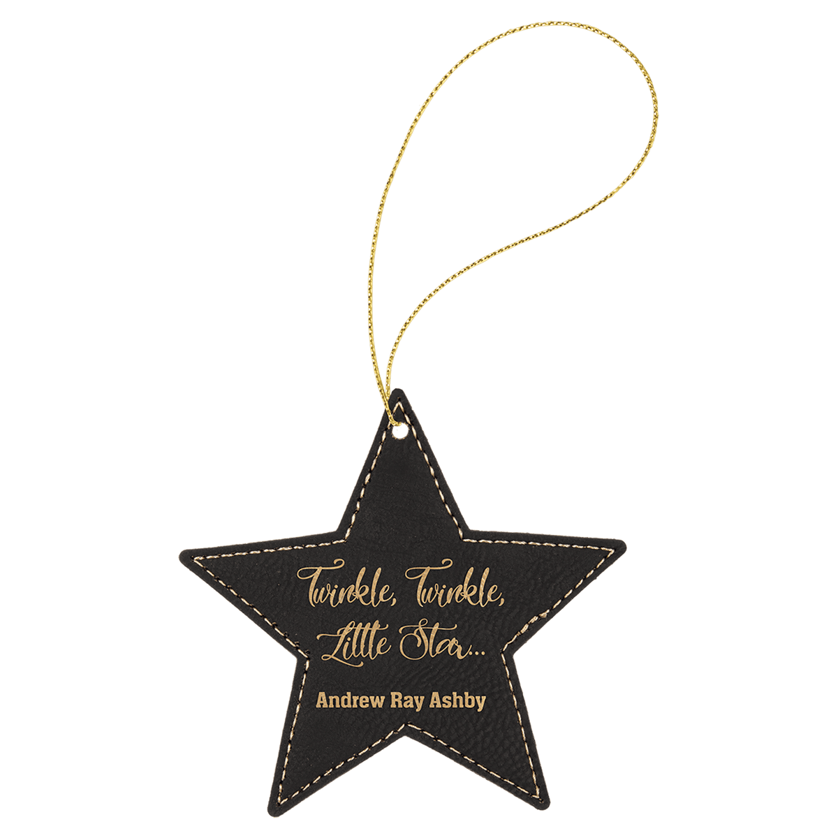 Black/Gold Gold Laserable Leatherette Star Ornament with String