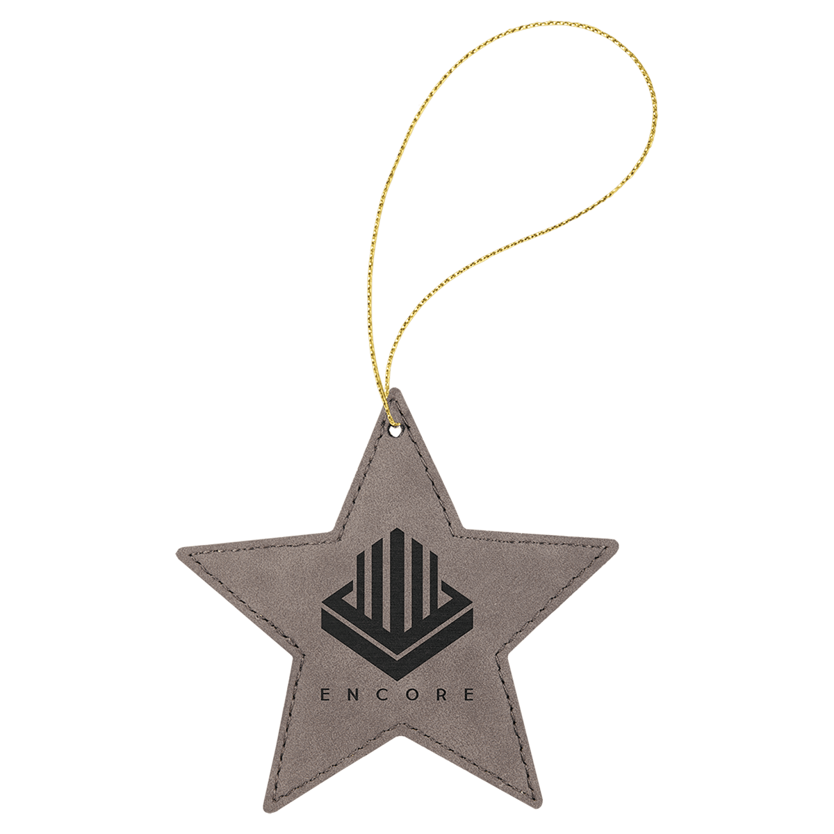 Gray Gold Laserable Leatherette Star Ornament with String
