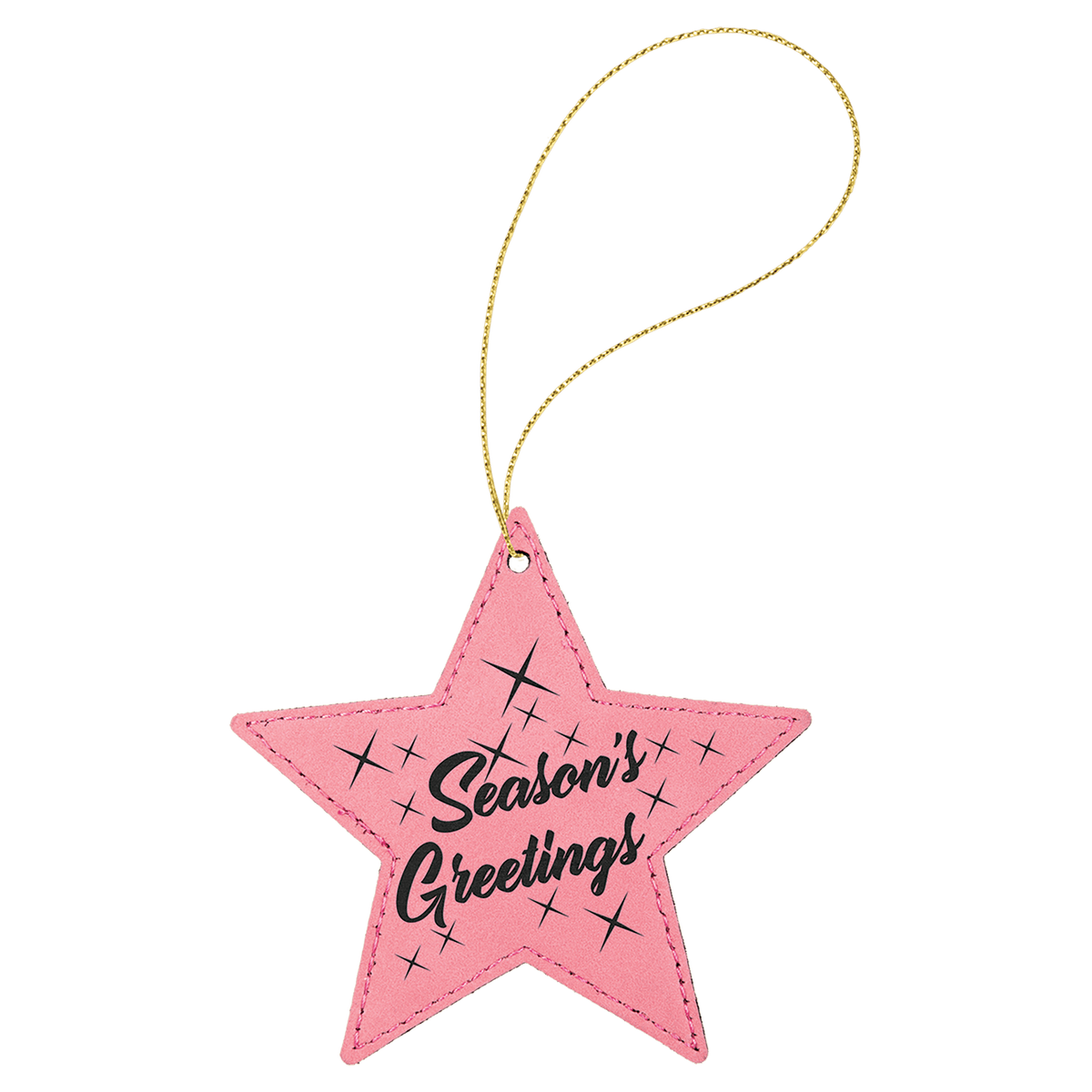 Pink Gold Laserable Leatherette Star Ornament with String