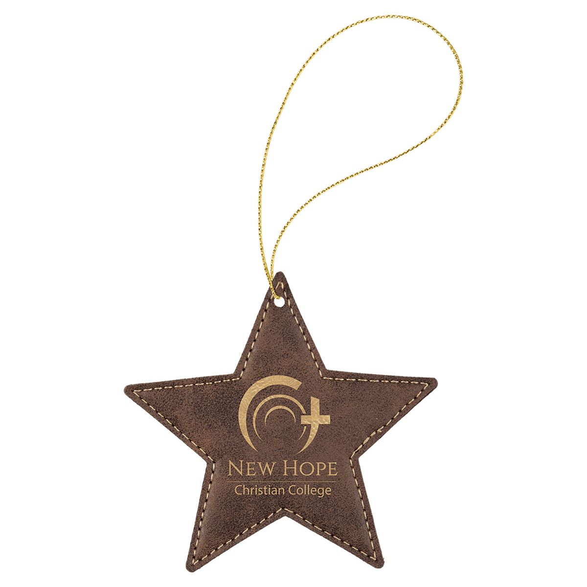 Rustic/Gold Gold Laserable Leatherette Star Ornament with String
