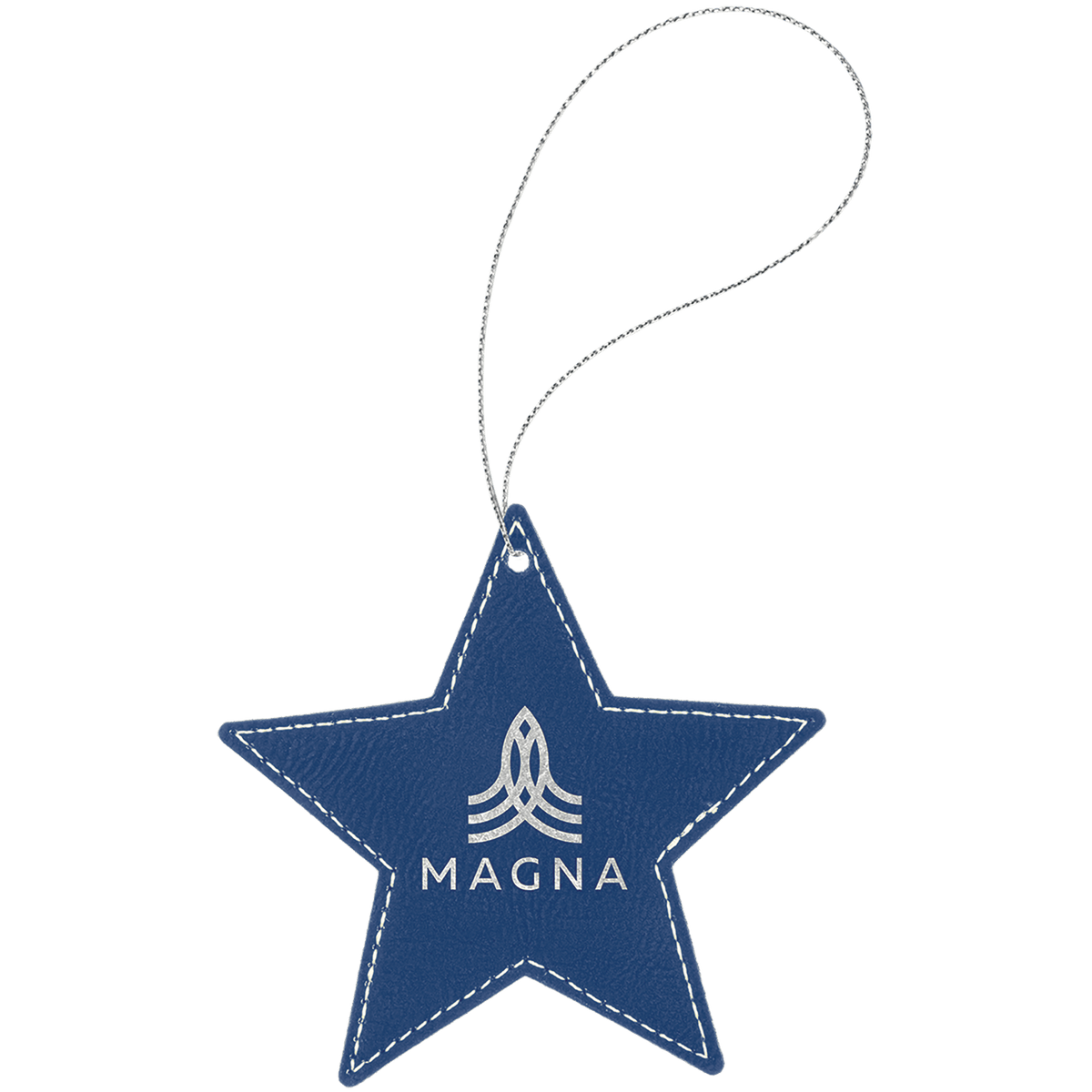 Blue/Silver Silver Laserable Leatherette Star Ornament with String