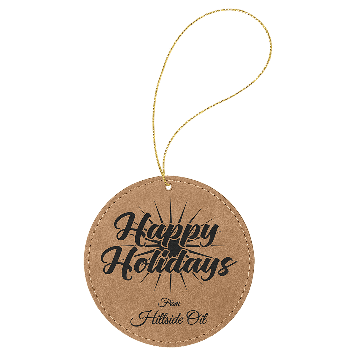 Light Brown Gold Laserable Leatherette Round Ornament with String