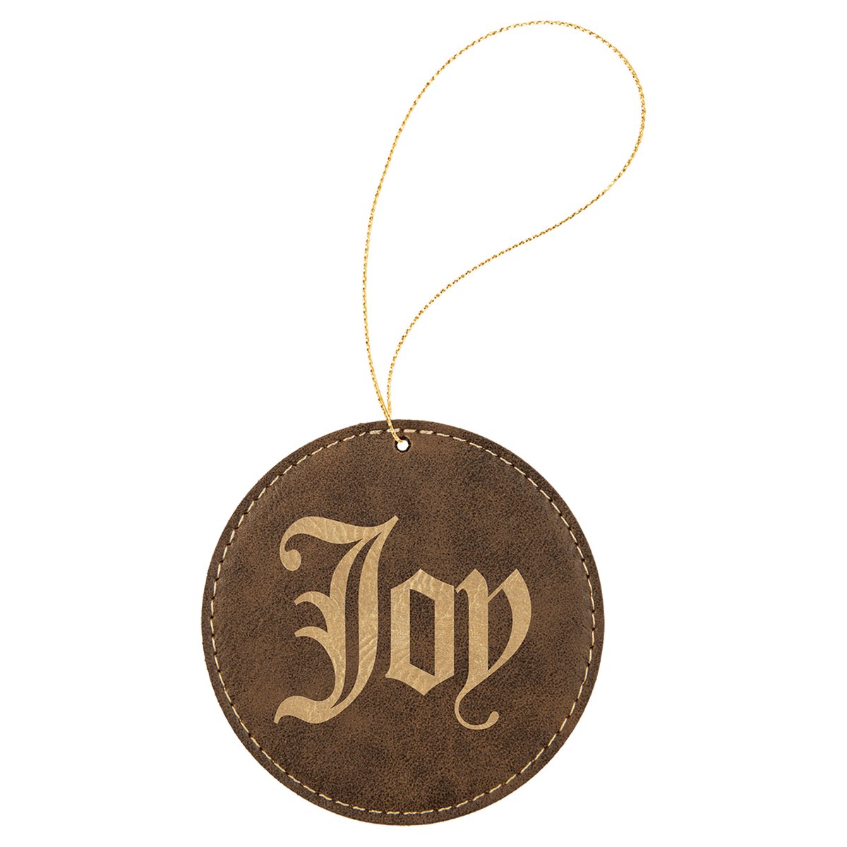 Rustic/Gold Gold Laserable Leatherette Round Ornament with String