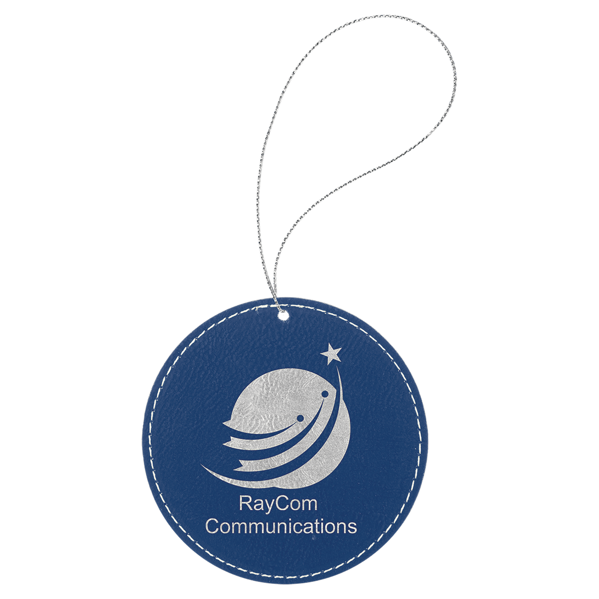 Blue/Silver Silver Laserable Leatherette Round Ornament with String