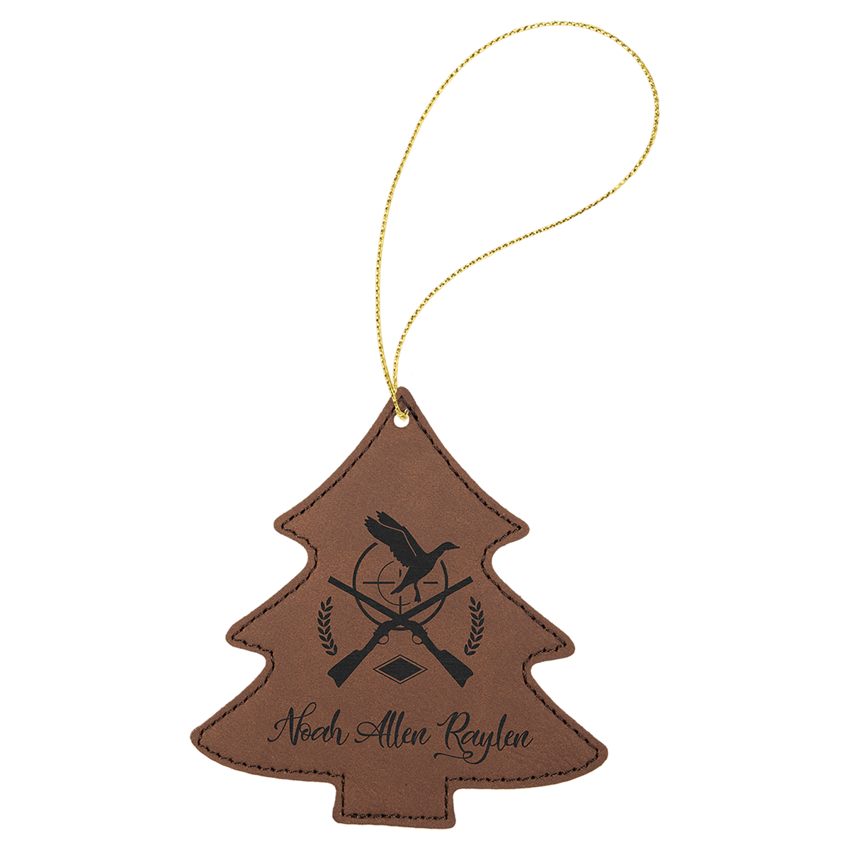 Dark Brown Gold Laserable Leatherette Tree Ornament with String