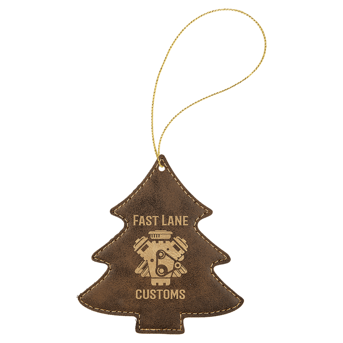 Rustic/Gold Gold Laserable Leatherette Tree Ornament with String