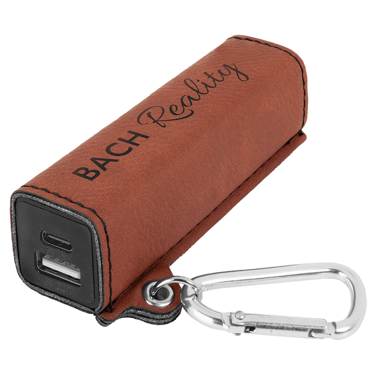 Rawhide Laserable Leatherette 2200 mAh Power Bank with USB-C Cord