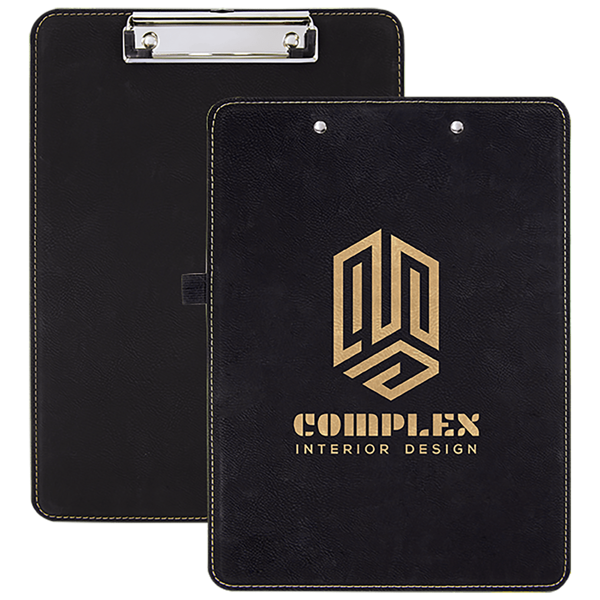 Black/Gold 9" x 12 1/2" Laserable Leatherette Clipboard