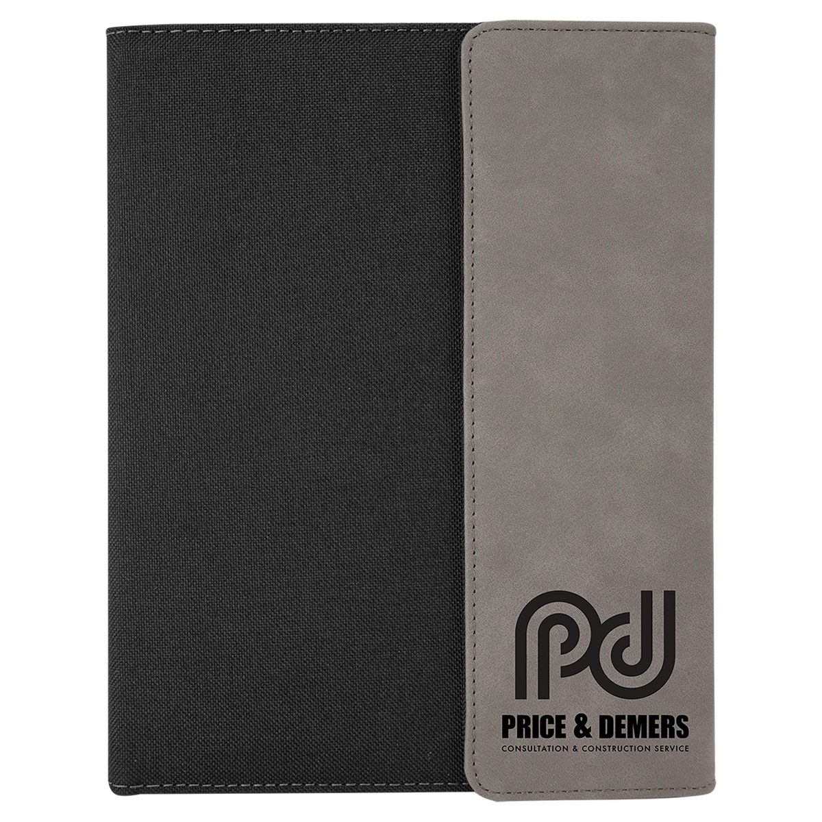 Gray Laserable Leatherette / Black 7" x 9" Canvas Portfolio with Notepad