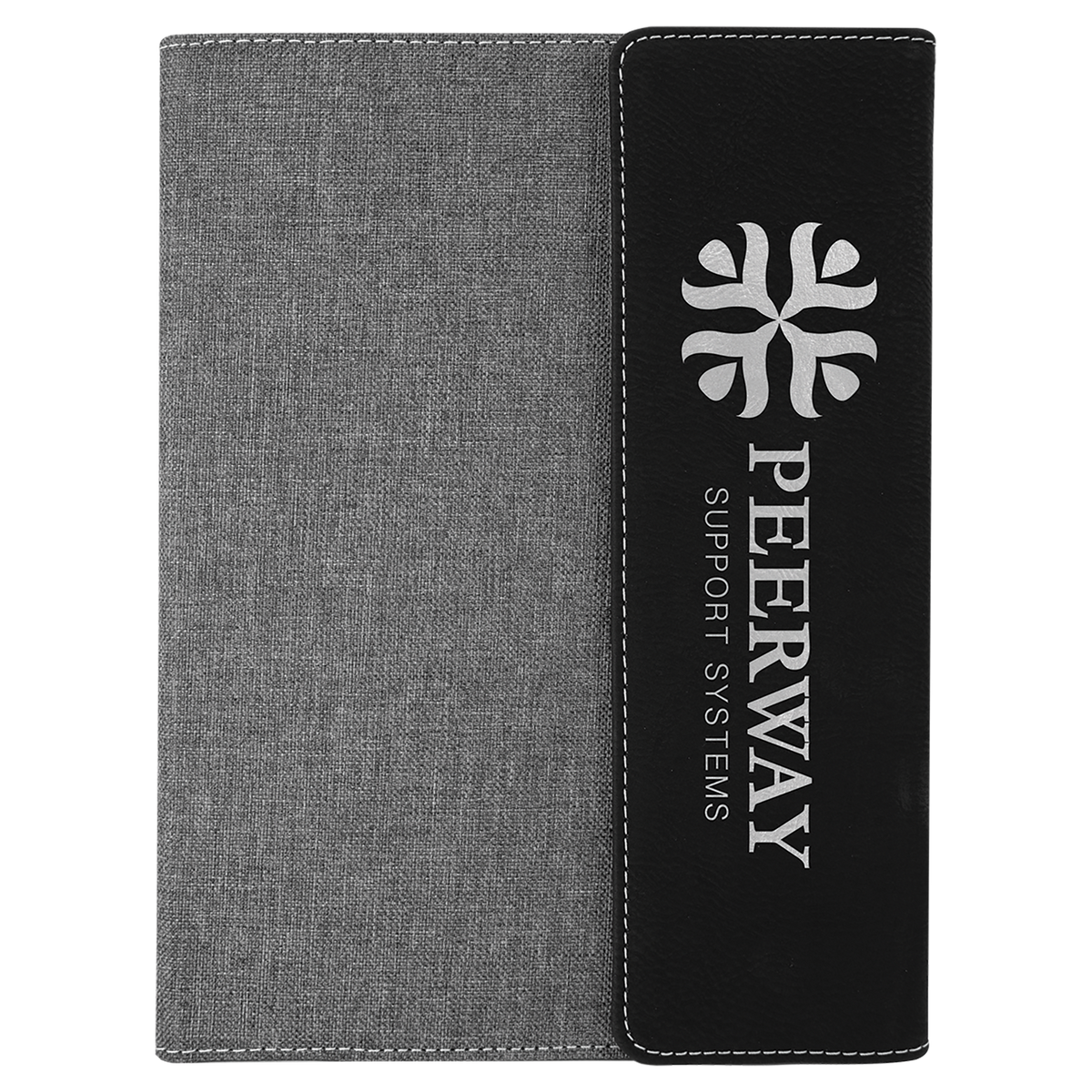 Black/Silver Laserable Leatherette /Gray 7" x 9" Canvas Portfolio with Notepad