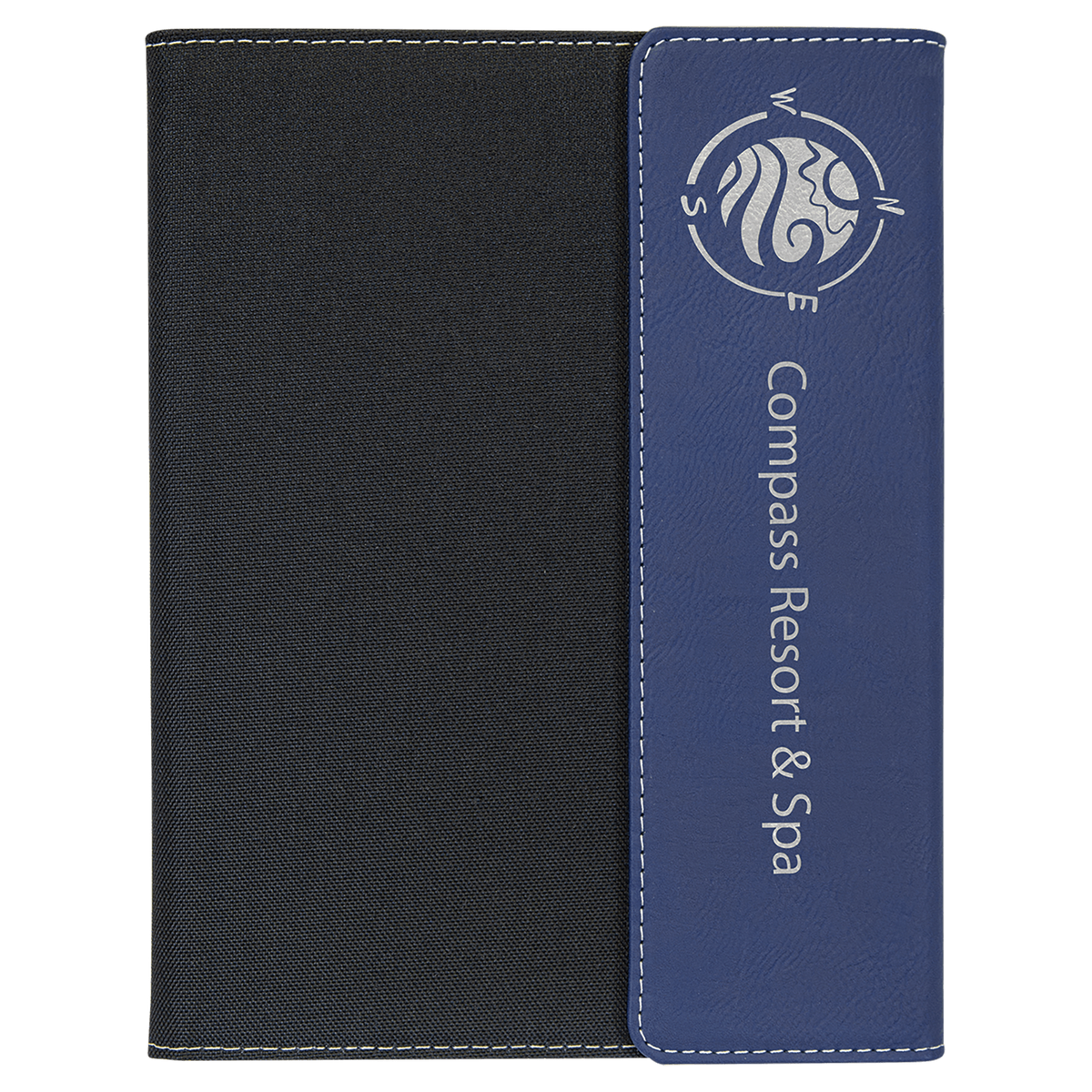 Blue/Silver Laserable Leatherette / Black 7" x 9" Canvas Portfolio with Notepad